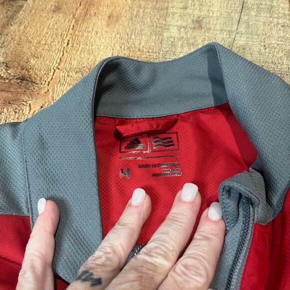 adidas | Men's Red Gray Zippered Pockets Full Zip Windbreaker Jacket Sz M - Picture 3 of 5